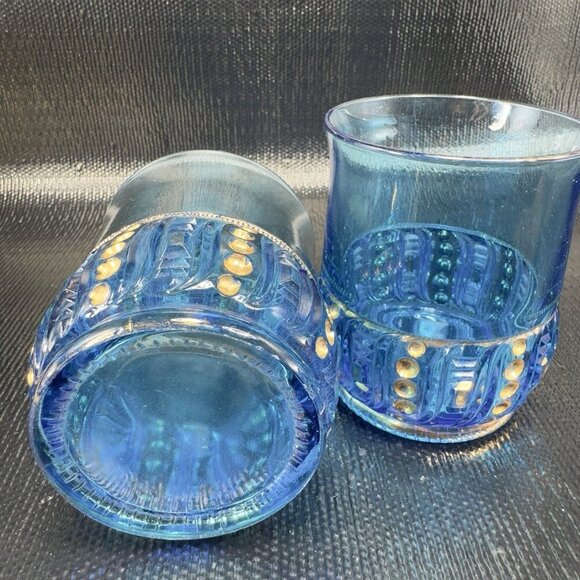 EAPG 1898 Riverside Olympia Glass Seed Pod Blue Tumblers Set Manganese 365nm UV - Picture 10 of 14